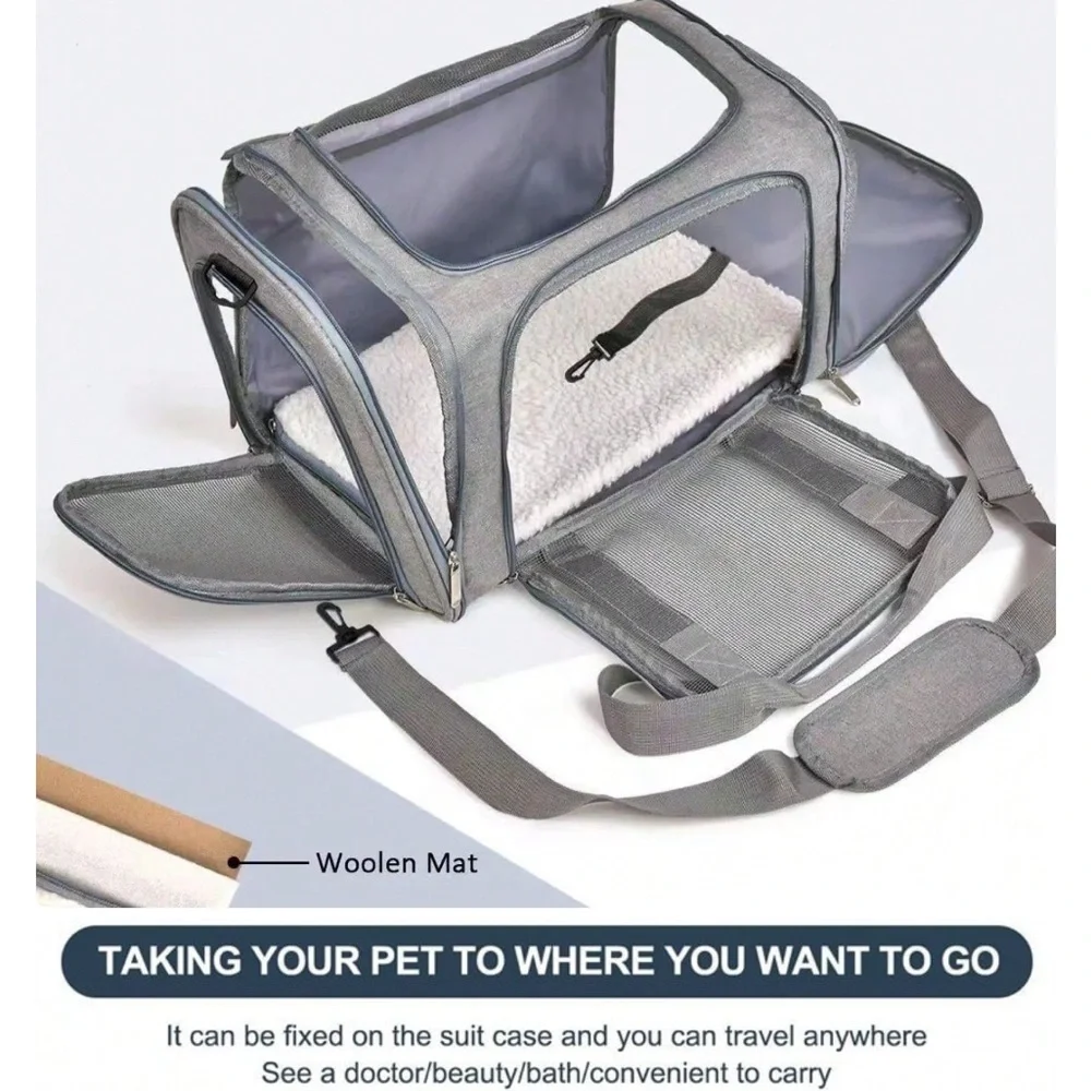Gray and Black pet Carrier with Ventilated Panel